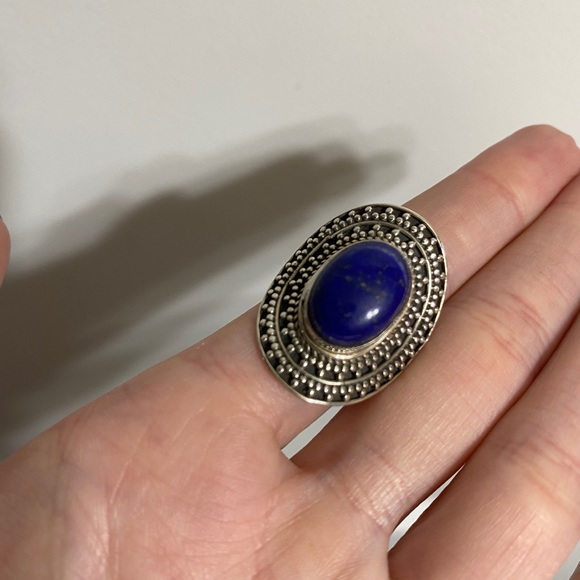 Vintage Balinese Lapis Lazuli Sterling Silver Ring - Picture 4 of 7